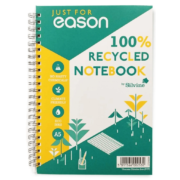 Just for Eason A5 Twin Wire Notebook Recycled 120 pg (pack of 3)