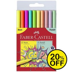 Faber Castell Grip Fibre Tip Colour Marker Neon & Pastel Set