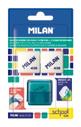 Milan School Eraser With Protective Case + 2 Spare Erasers
