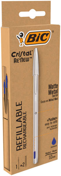 BIC Cristal Re-New Pen +2 refils Blue