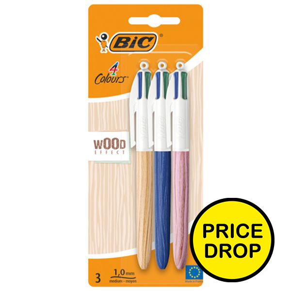 BIC 4 Colour Wood Effect Blister 3 pack