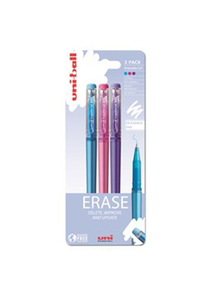 Uniball Erasable Capped Blue/Pink/Violet 3 Pack Plastic free
