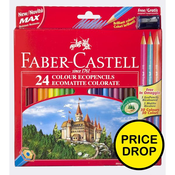 Faber Castell 24 Full Length Eco Colouring Pencils 3 free an