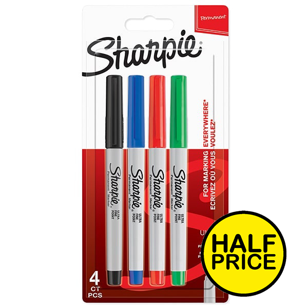 Sharpie Ultra-Fine Tip Assorted Standard Colours 4 Pack