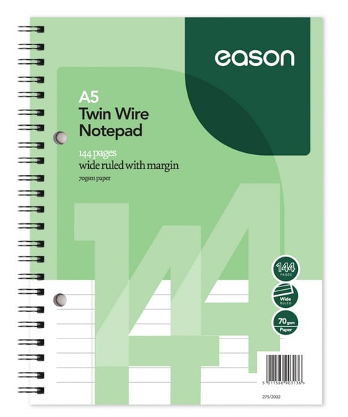 EASON A5 TWIN WIRE NOTEBOOK 144PGS 70GSM (pack of 3)