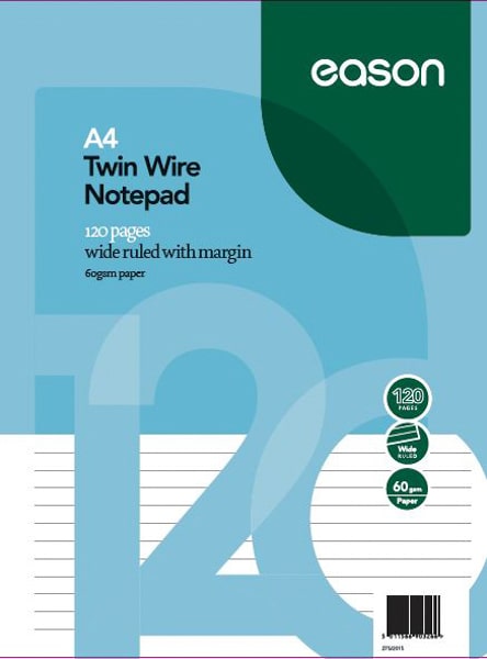 EASON 3PK A4+ TWIN WIRE NOTEBOOK 120PGS 60GSM