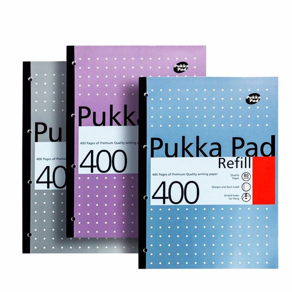 A4 400page Pukka Refill Pad Blue Silver Pink Assorted