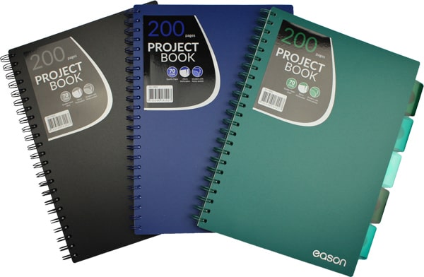 Eason 200page A4 Project Book Black/Blue/Dark Green (pack of 3)