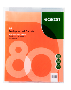 EASON A4 80 PREMIUM PUNCHED POCKETS 80 MICRON CLEAR TOP OPEN